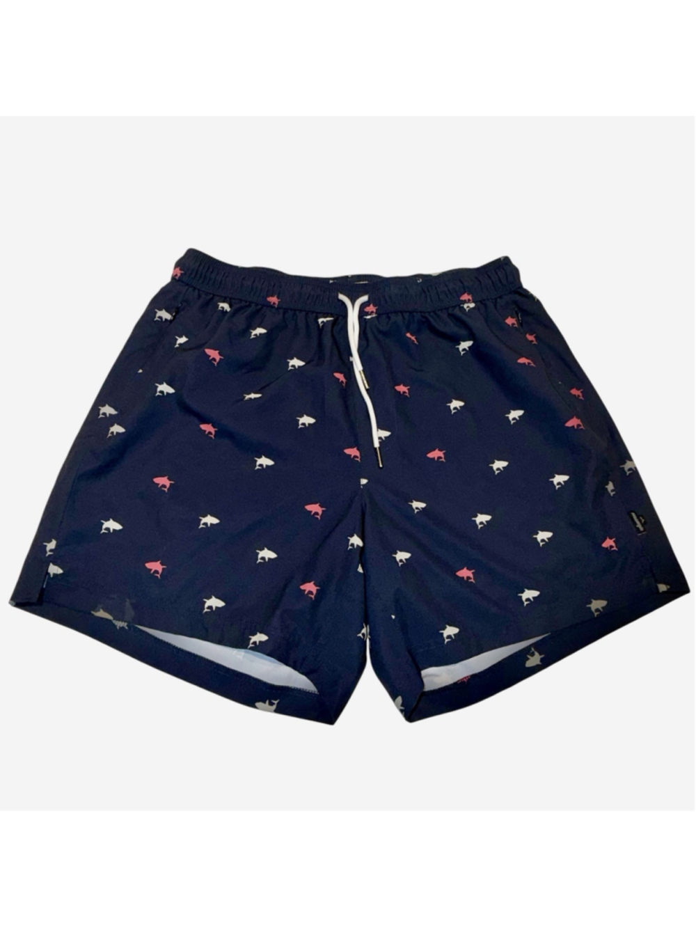 Maamgic Swim Trunks Youth XL Navy Shark Print Drawstring Lined Beach Shorts Pool